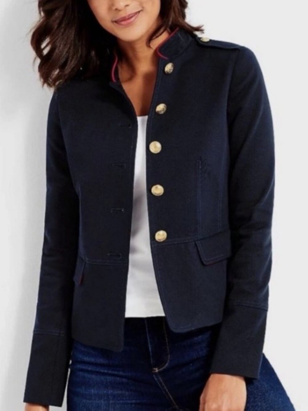 Talbots military-styled band jacket navy blue women's size 4P